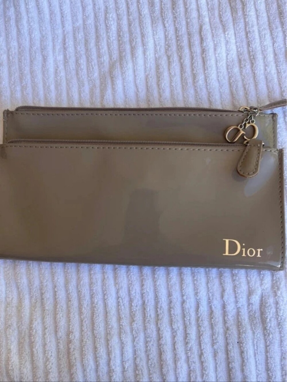 Dior Taupe Patent Leather Zip Pouch Bag